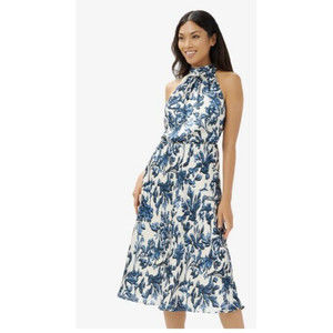 Adrianna Papell Printed Bias Halter Dress, Blue, Size 12, Retail $169